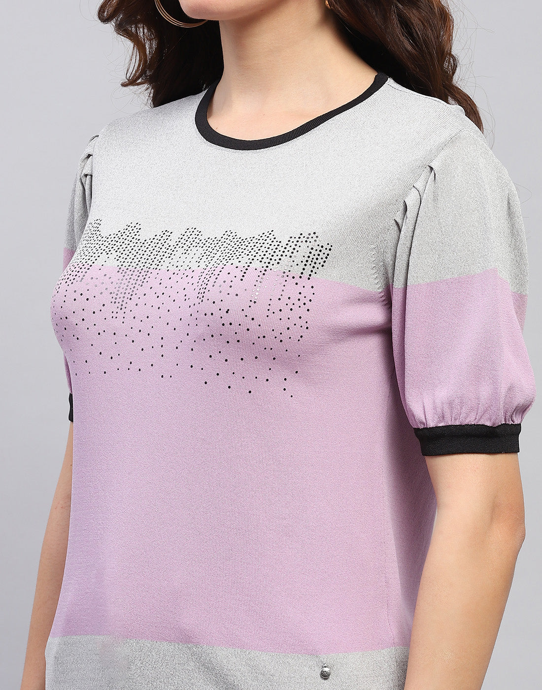 Women Grey Colourblocked Round Neck Half Sleeve Top - Image 6