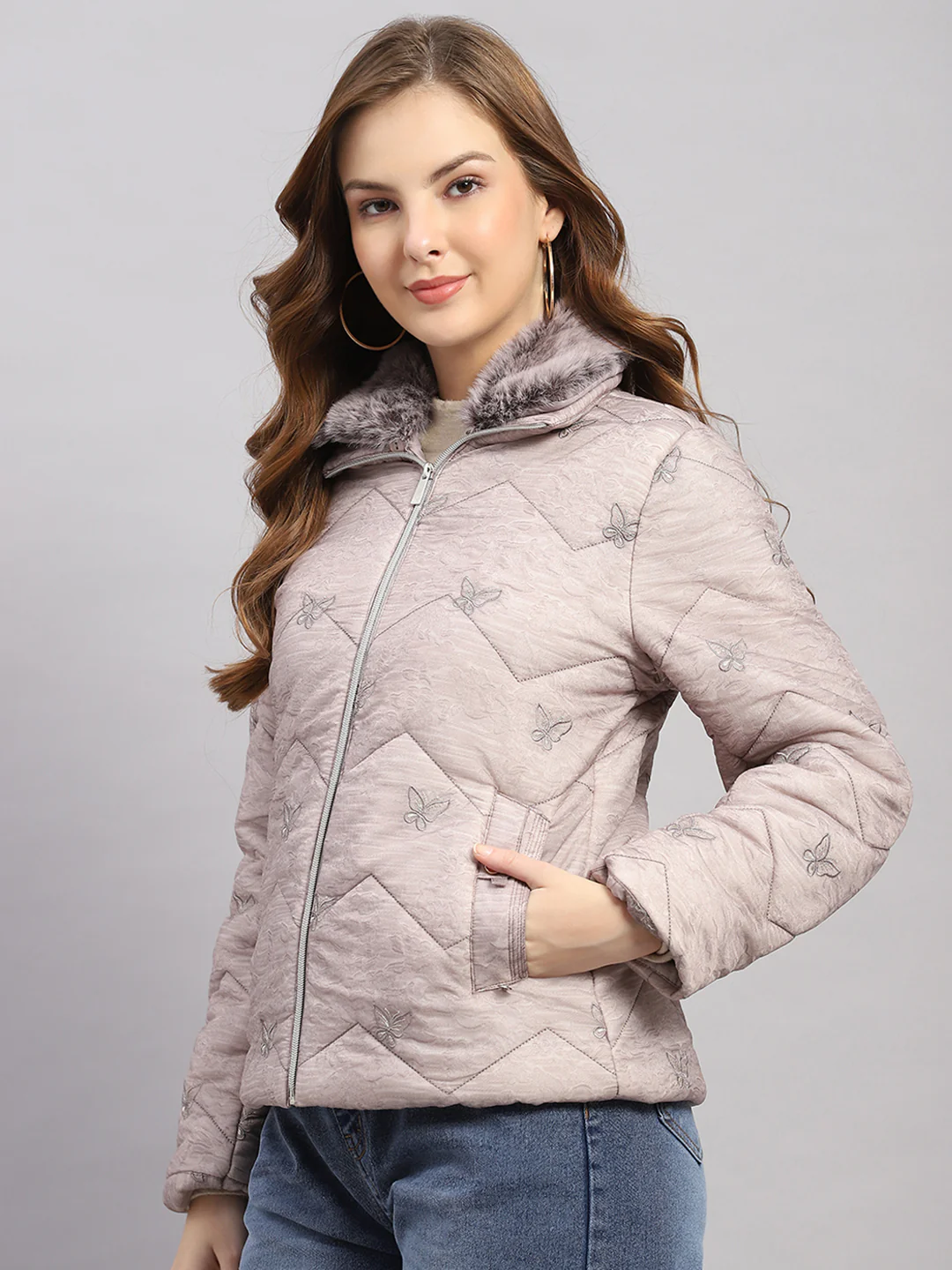Women Grey Embroidered Collar Full Sleeve Jacket - Image 3