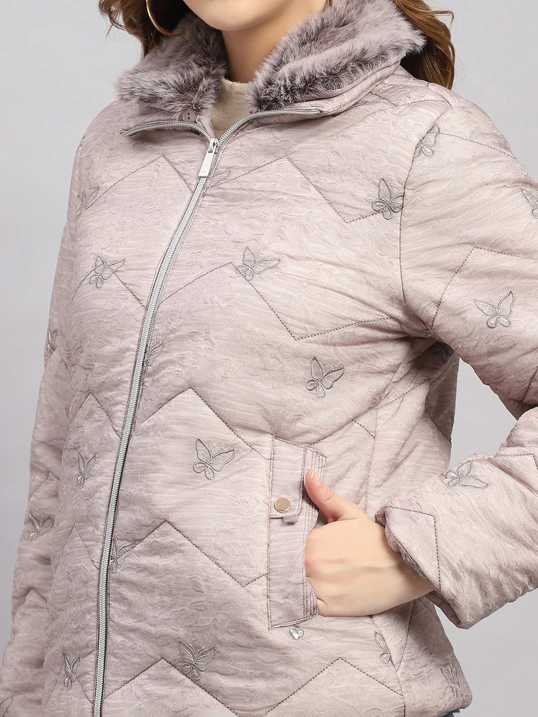 Women Grey Embroidered Collar Full Sleeve Jacket - Image 7