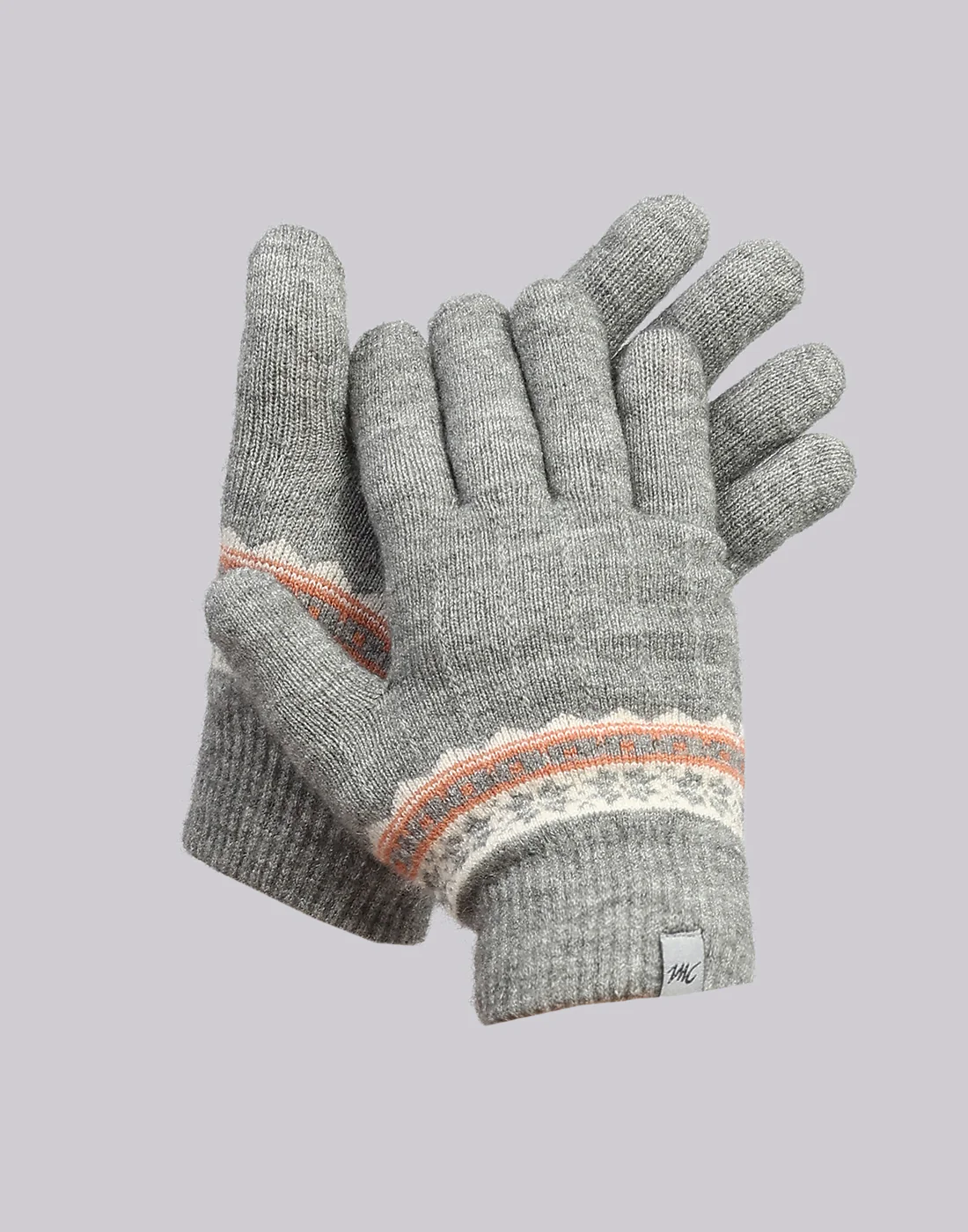 Women Grey Printed Blend Wool Gloves - Image 2