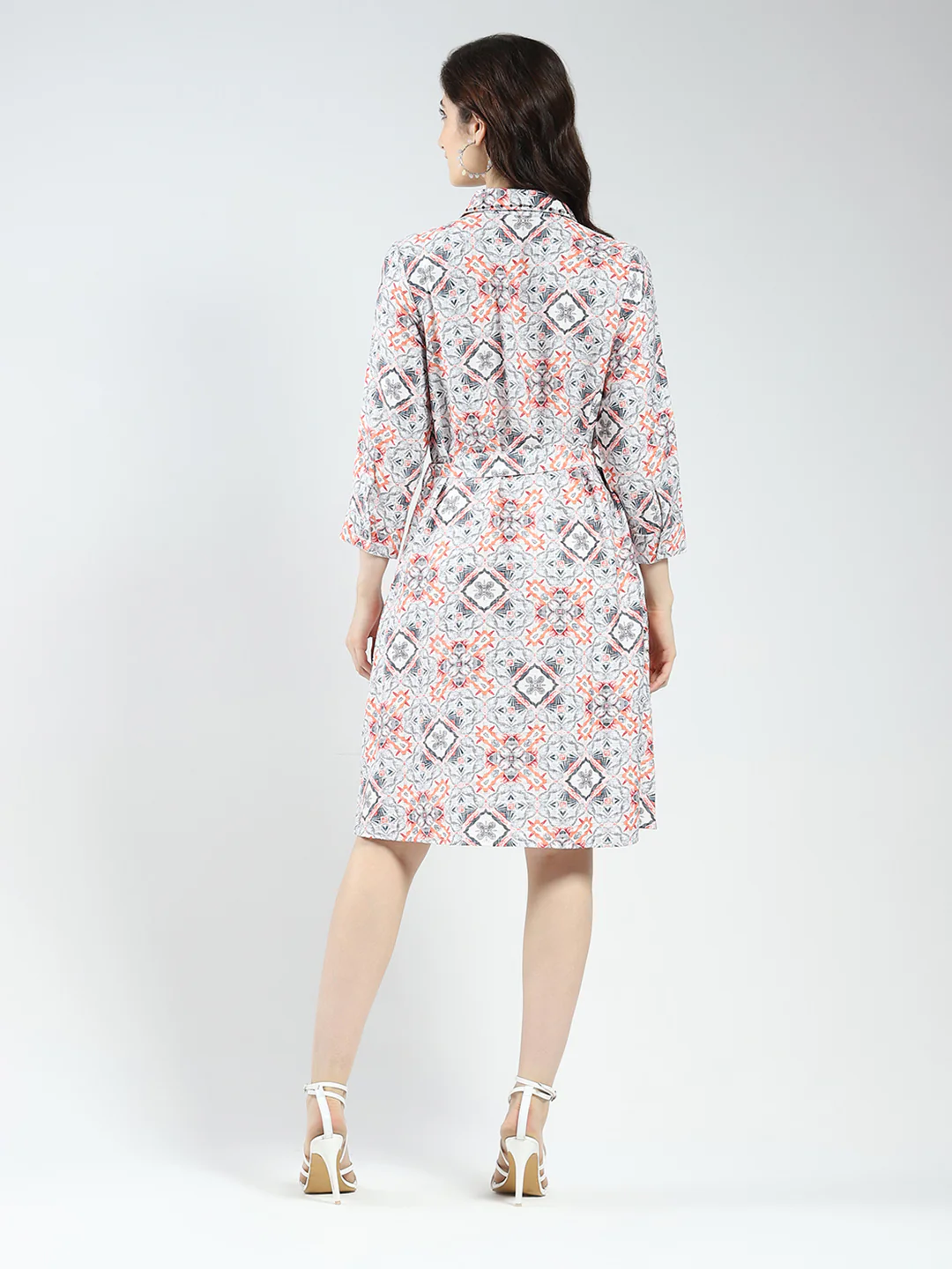Women Grey Printed Collar 3/4th Sleeve Tunic - Image 6