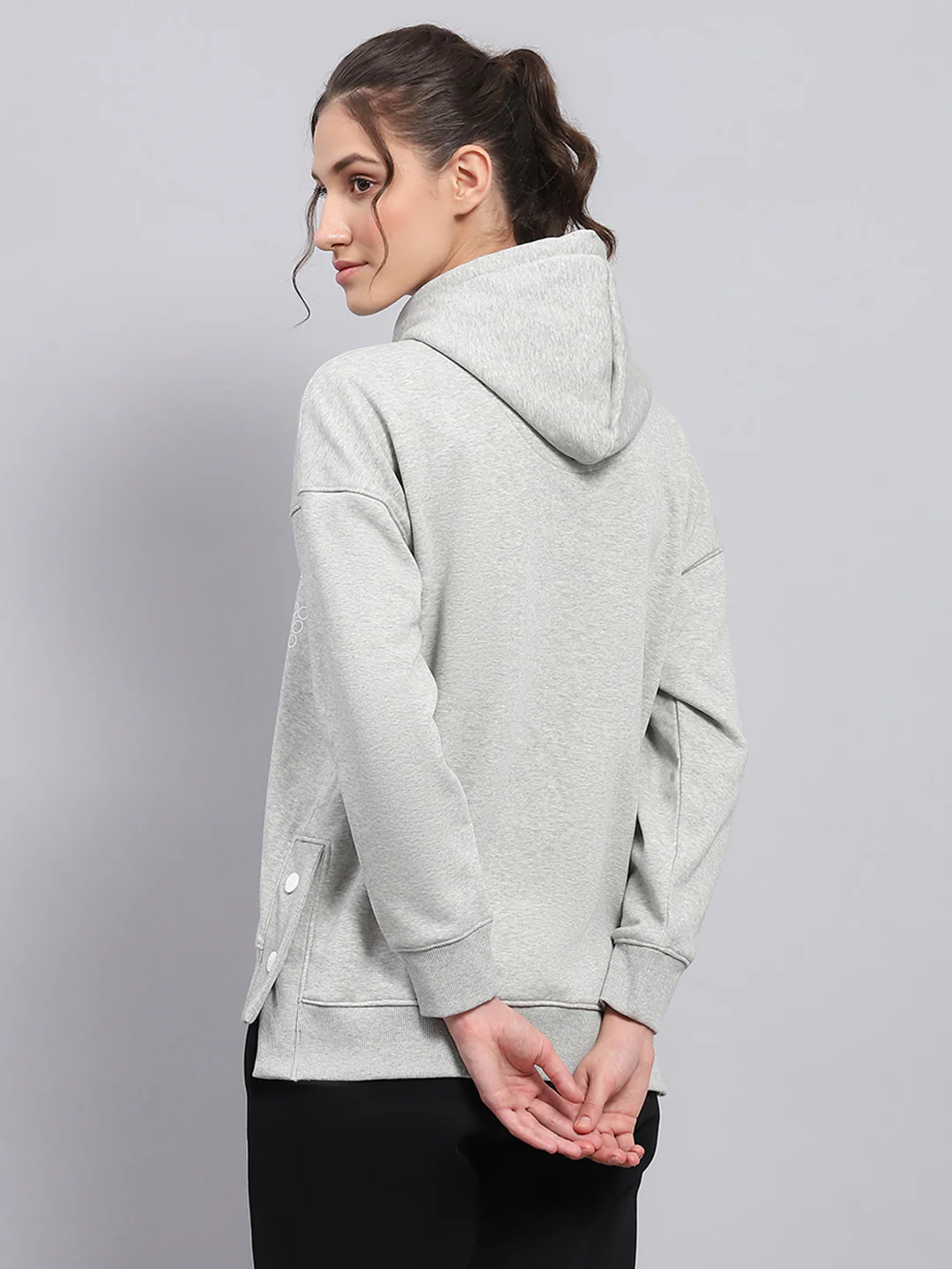Rock.it Women Grey Printed Hooded Full Sleeve Sweatshirt - Image 7