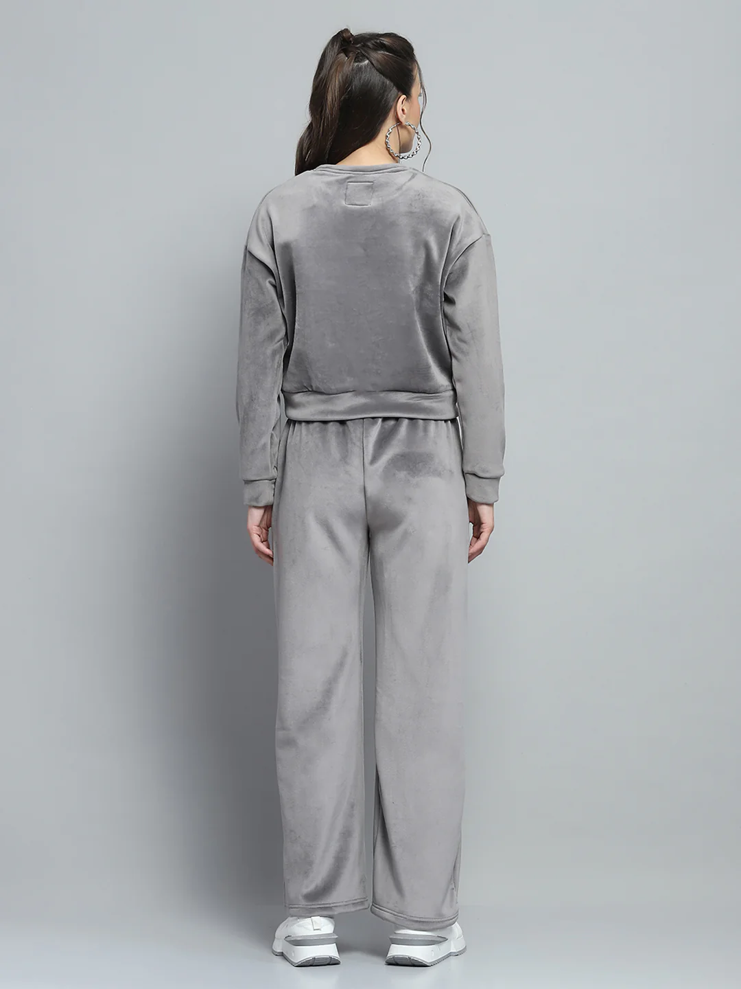 Women Grey Printed Round Neck Full Sleeve Cords Set - Image 5