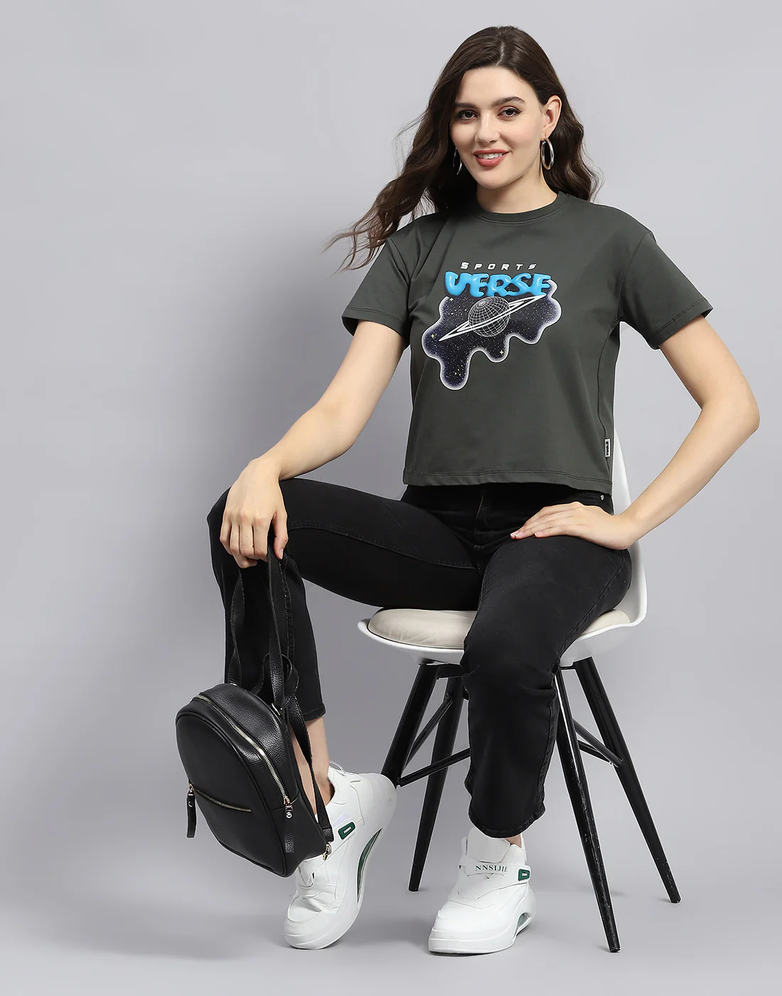 Rock.it Women Grey Printed Round Neck Half Sleeve Top - Image 2