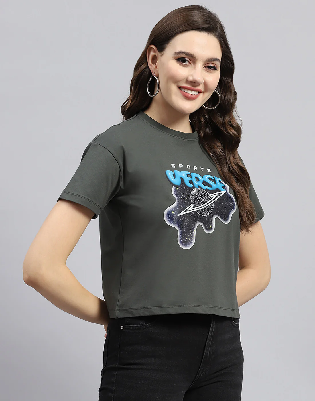 Rock.it Women Grey Printed Round Neck Half Sleeve Top - Image 4
