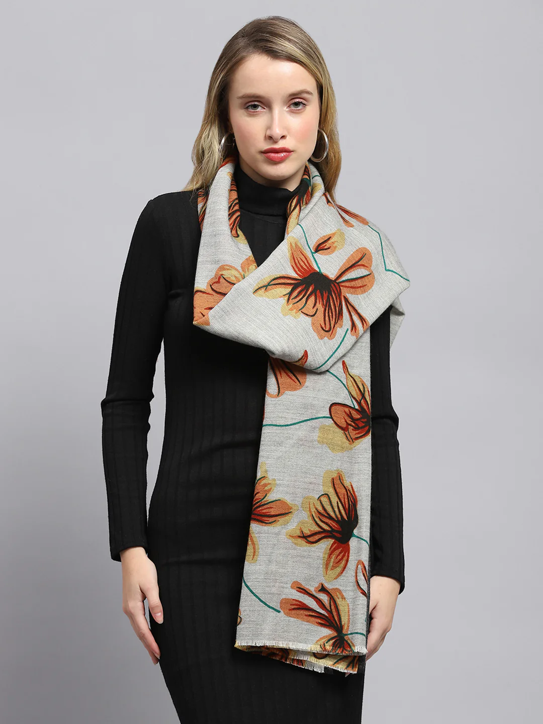Women Grey Printed Stole - Image 3