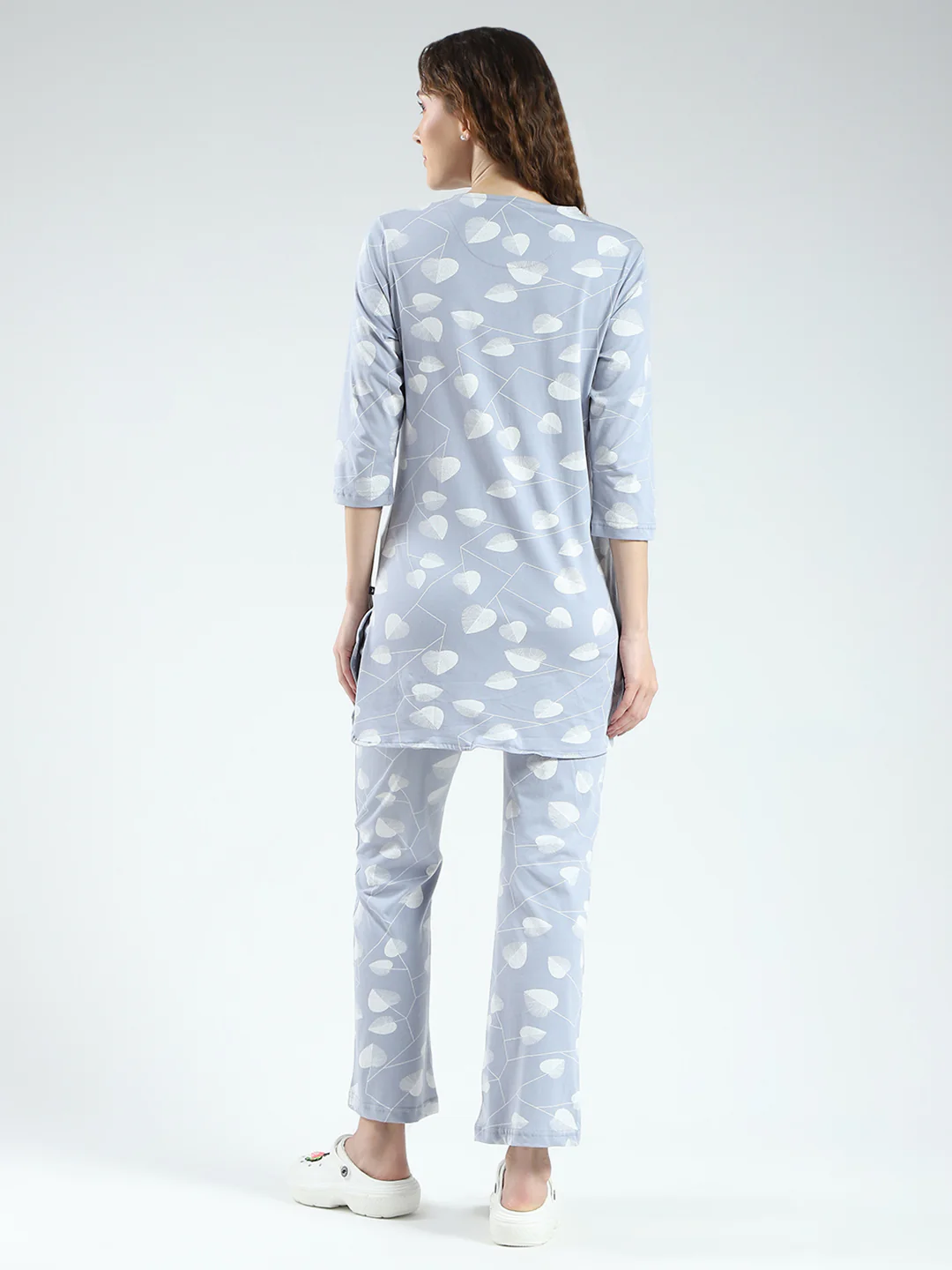 Women Grey Printed Round Neck 3/4th Sleeve Lower Set - Image 5