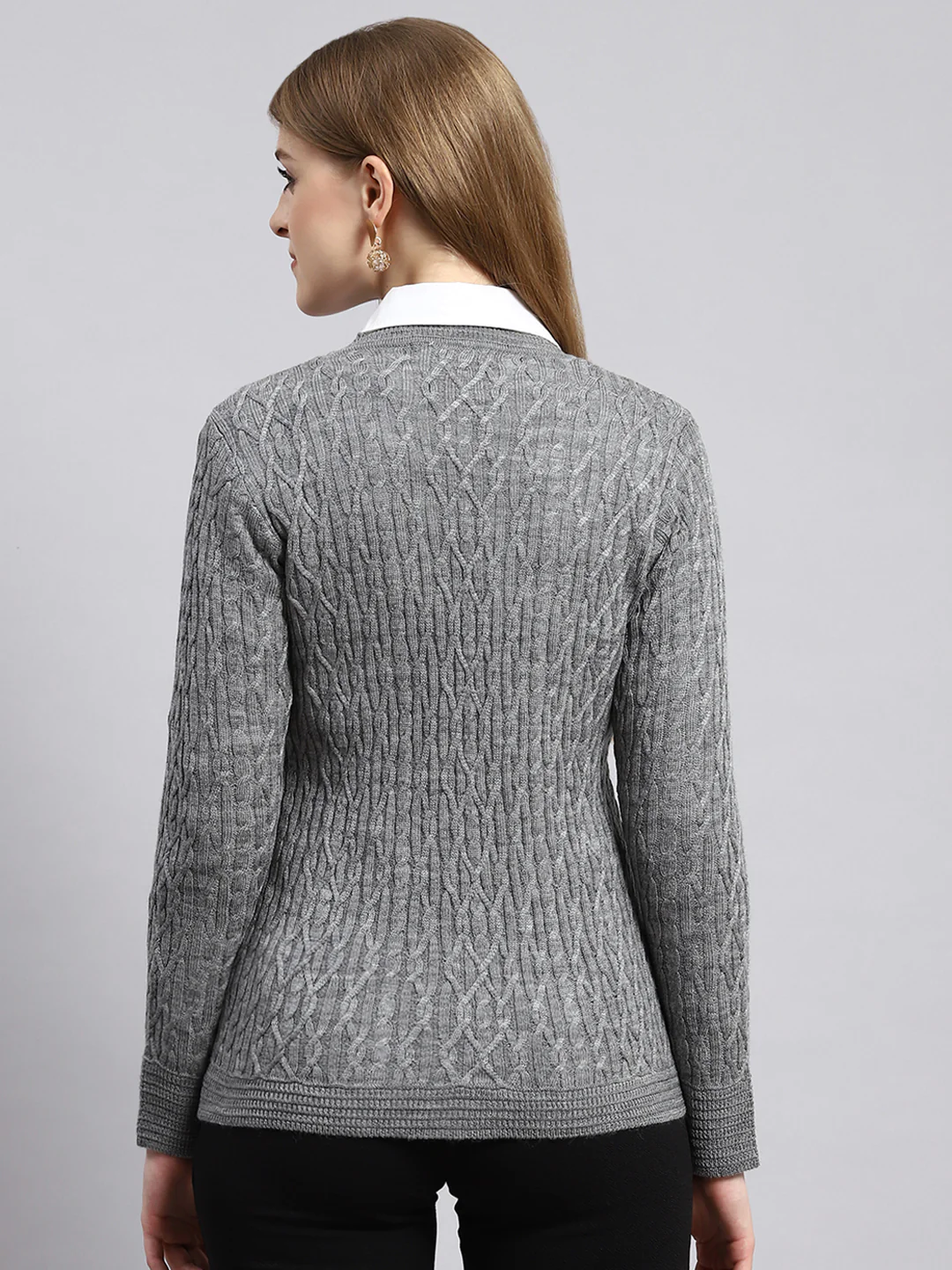 Women Grey Self Cardigan - Image 4