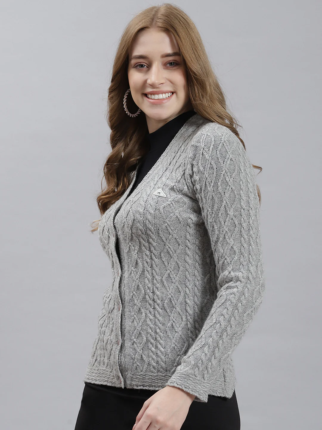 Women Grey Self Cardigan - Image 4