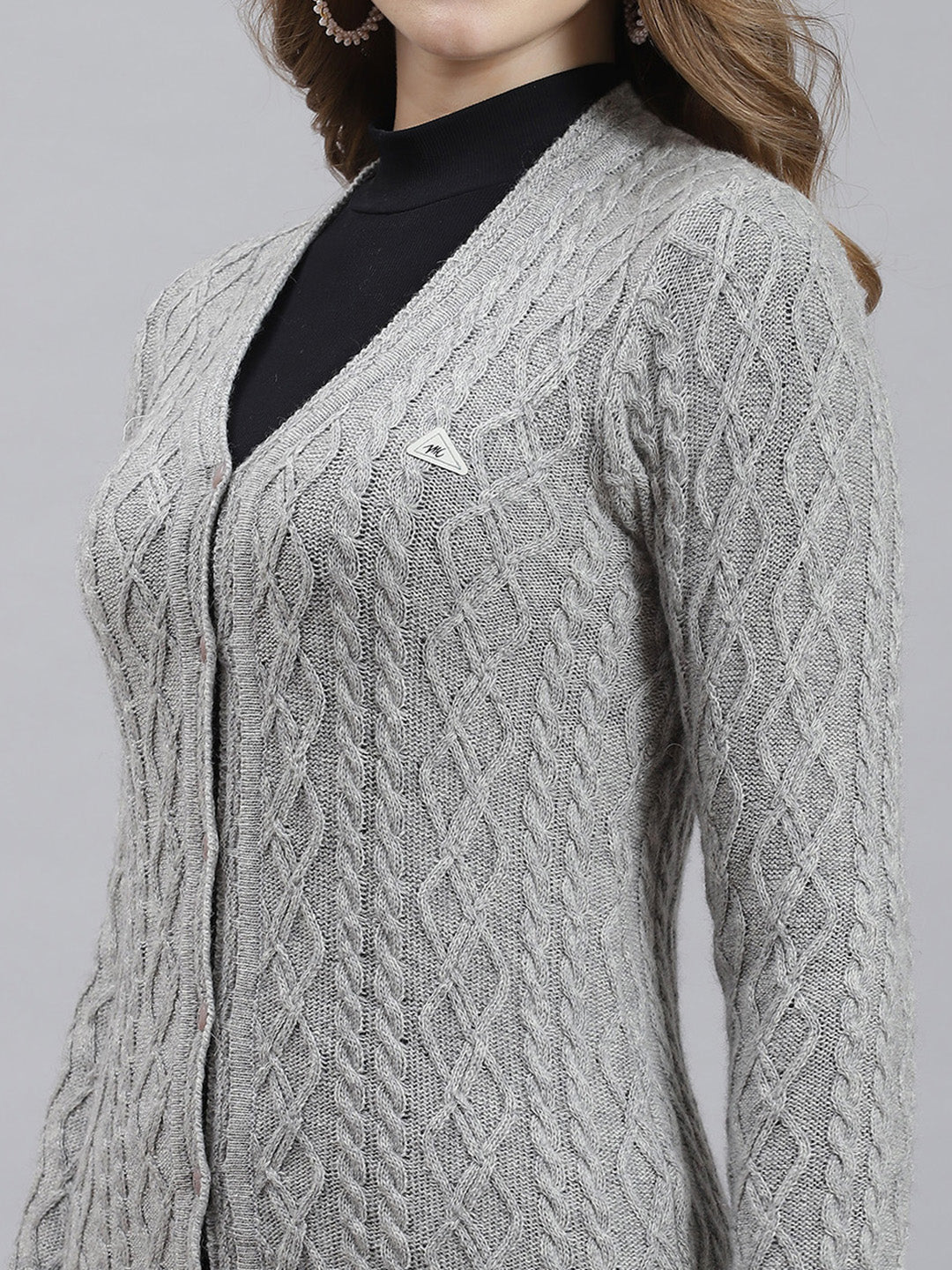 Women Grey Self Cardigan - Image 6