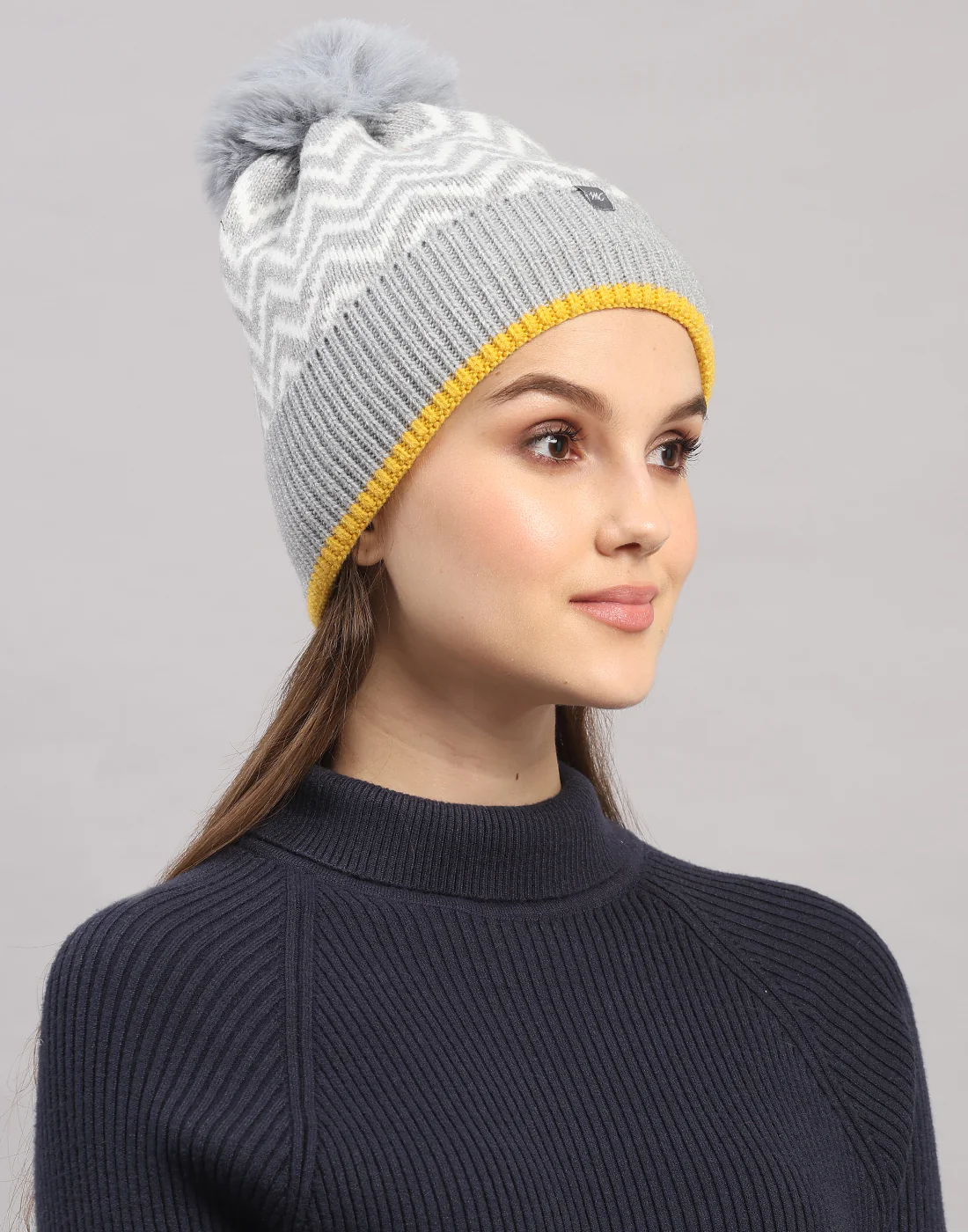 Women Grey Self Design Blend Wool Cap - Image 4
