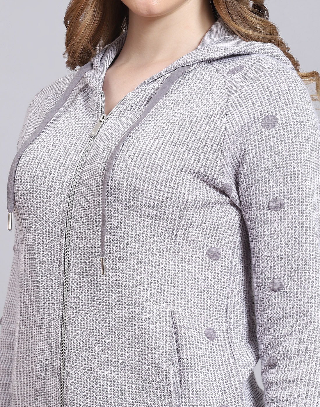 Women Grey Self Design Hooded Full Sleeve Tracksuit - Image 8