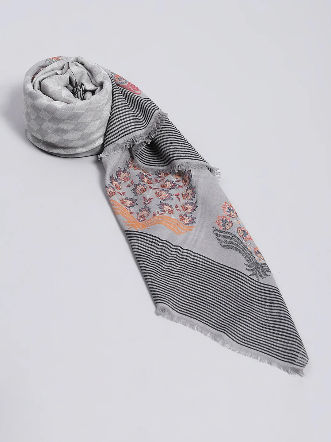 Women Grey Self Design Shawl - Image 2