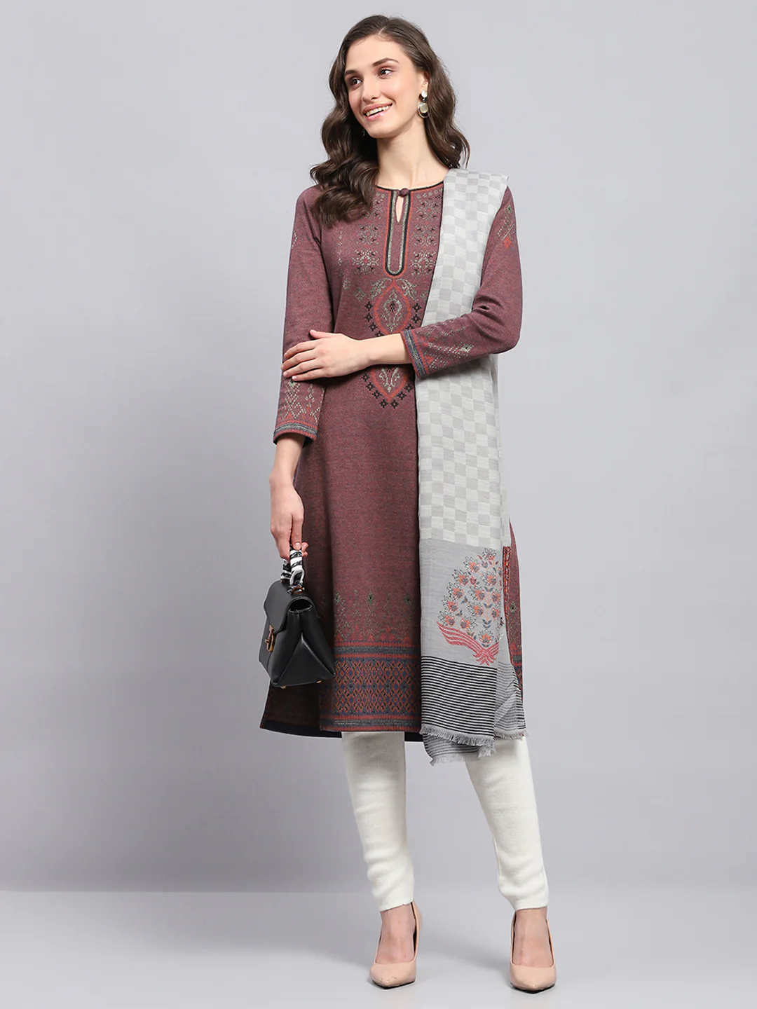 Women Grey Self Design Shawl - Image 5