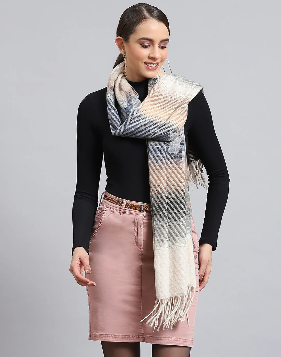 Women Grey Self Design Stole - Image 2