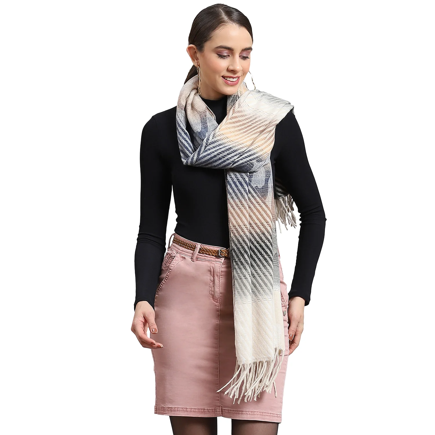 Women Grey Self Design Stole - Image 5