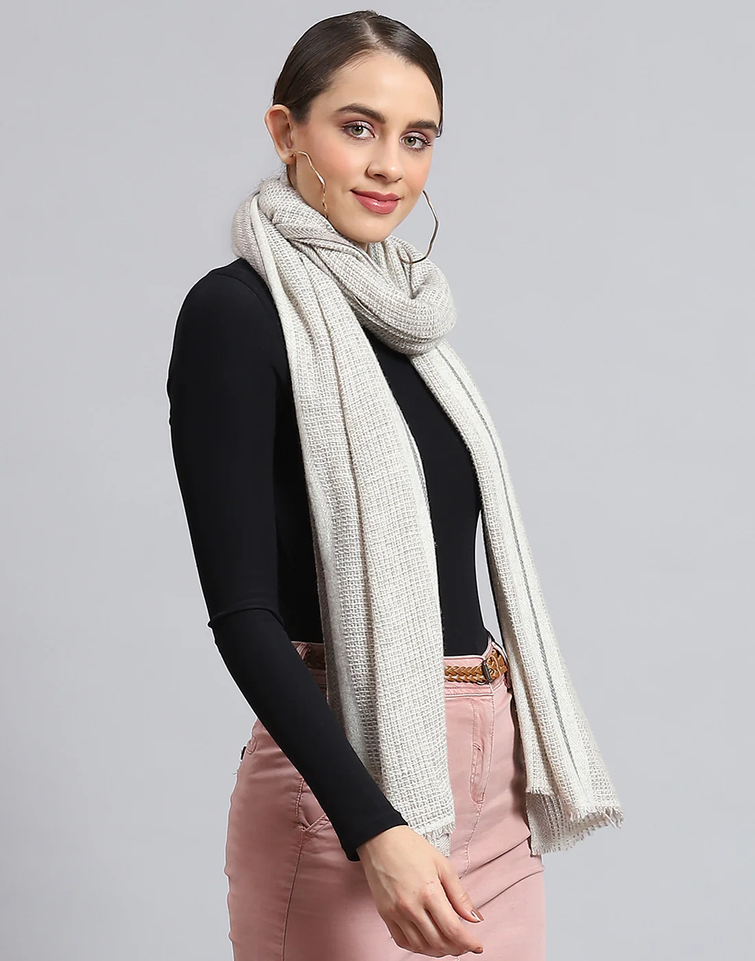 Women Grey Self Design Stole - Image 5