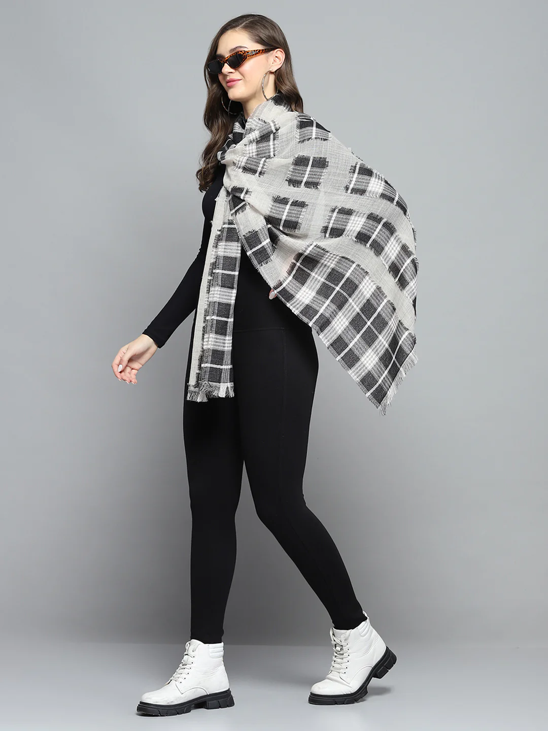 Women Grey Self Design Stole - Image 2