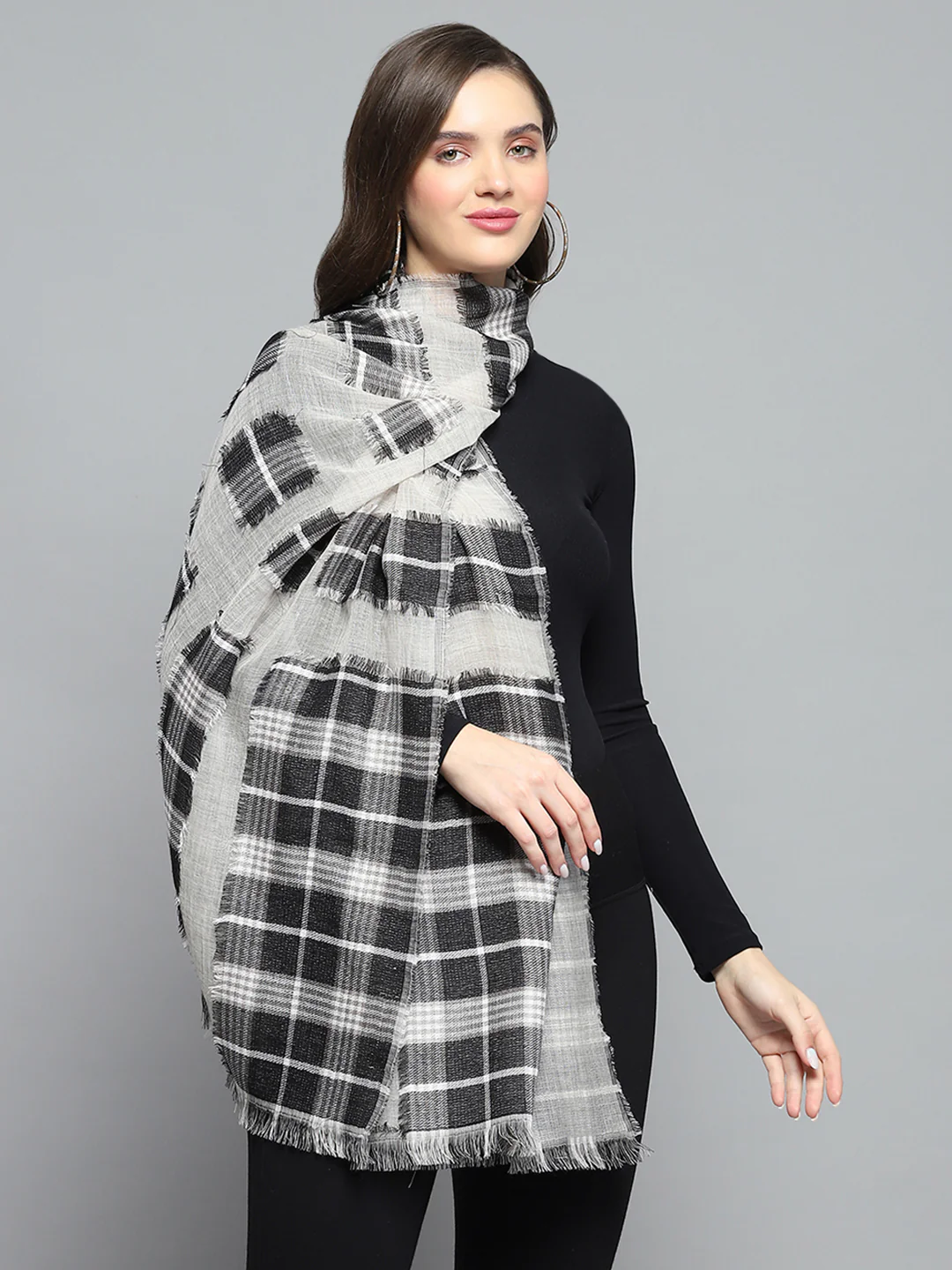 Women Grey Self Design Stole - Image 5