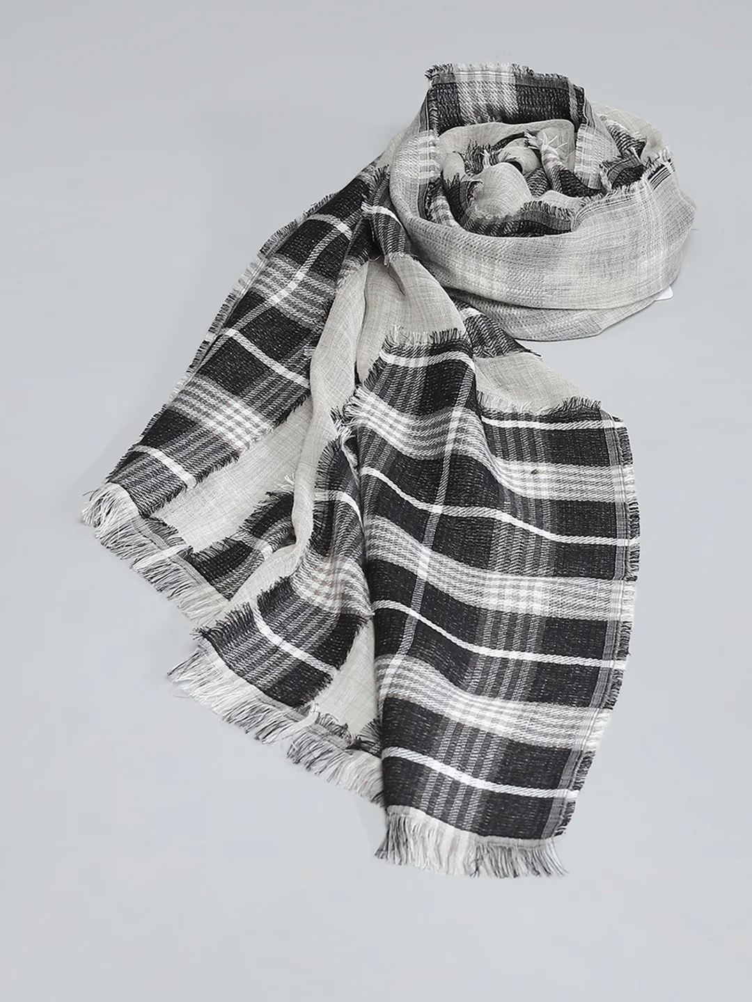 Women Grey Self Design Stole - Image 6