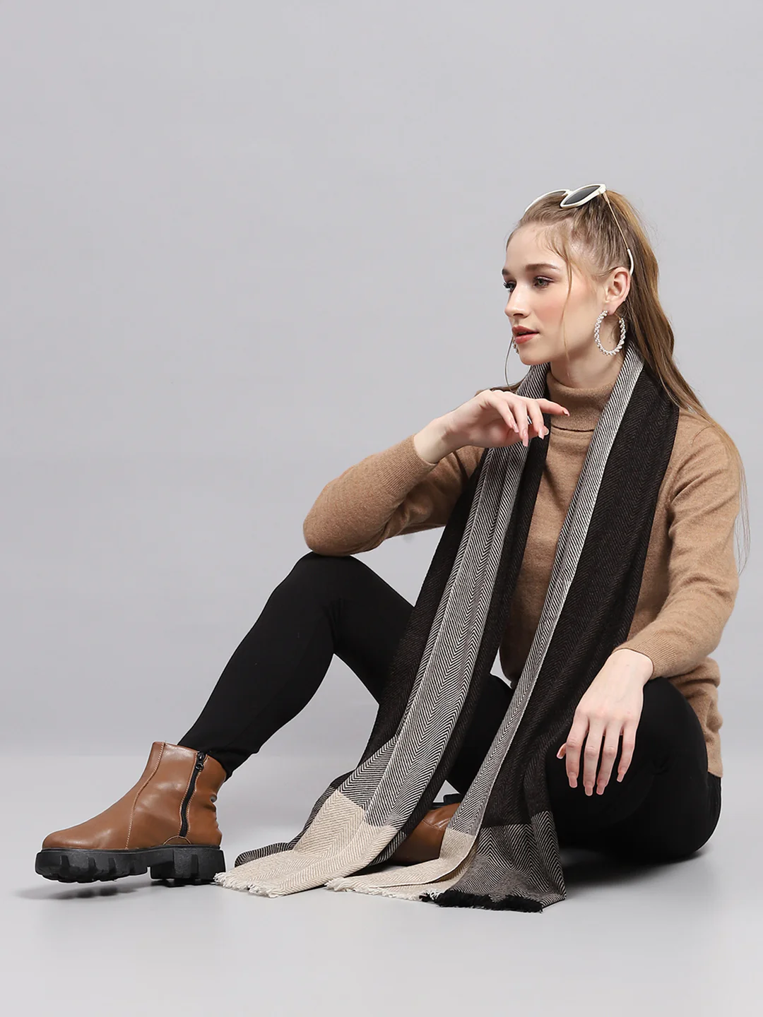 Women Grey Self Design Stole - Image 5