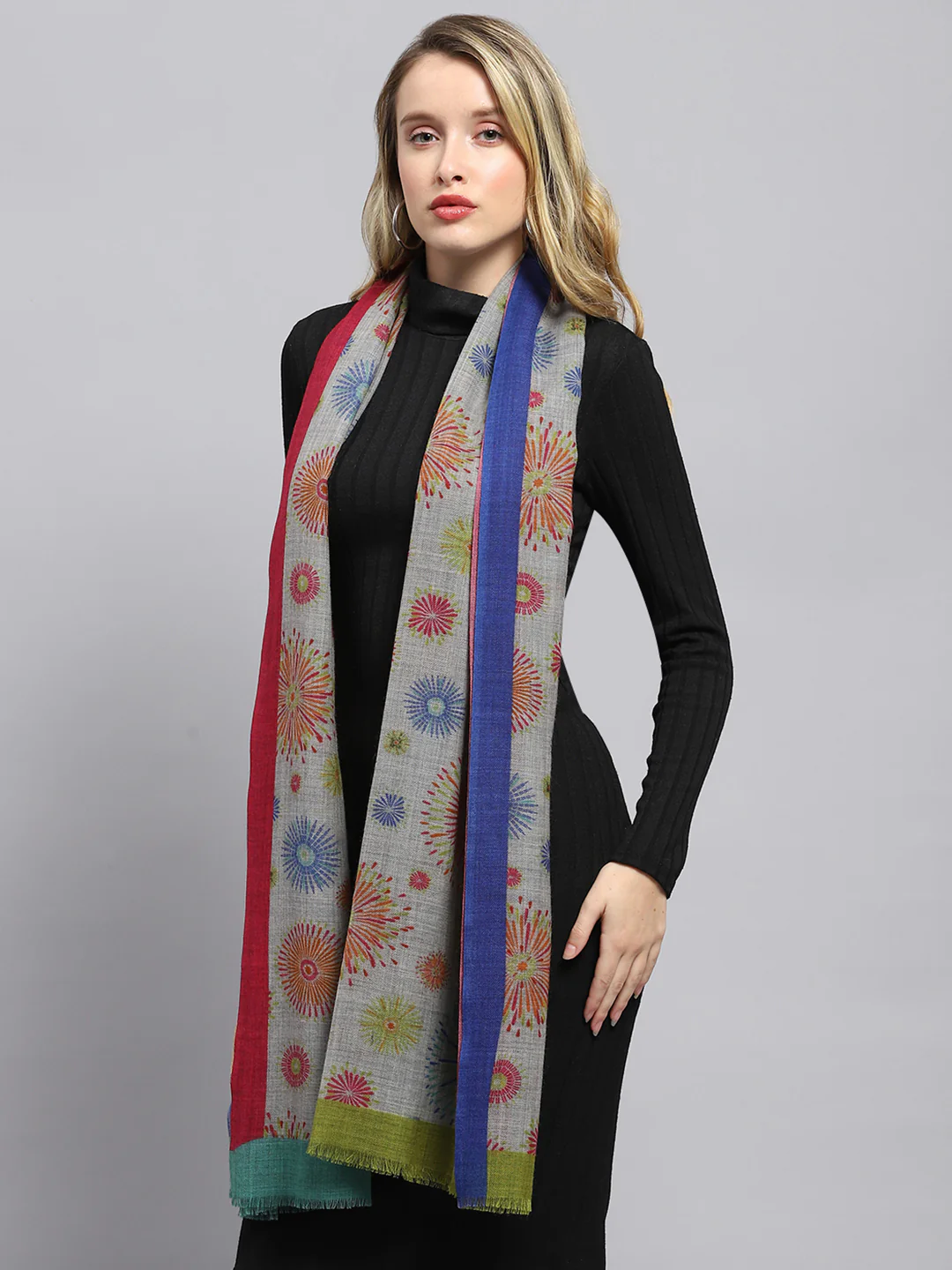 Women Grey Self Design Stole - Image 4
