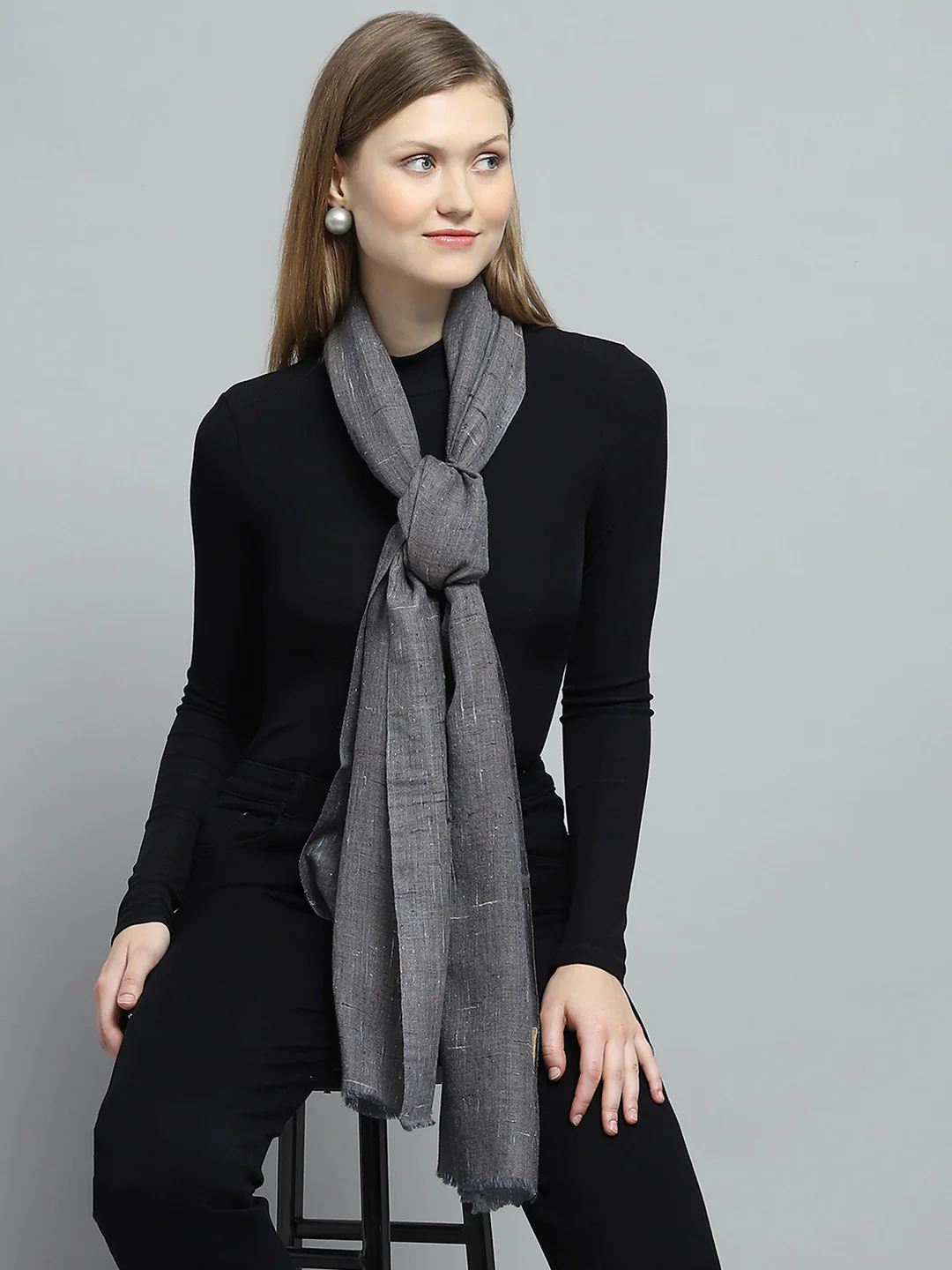 Women Grey Self Design Stole - Image 6
