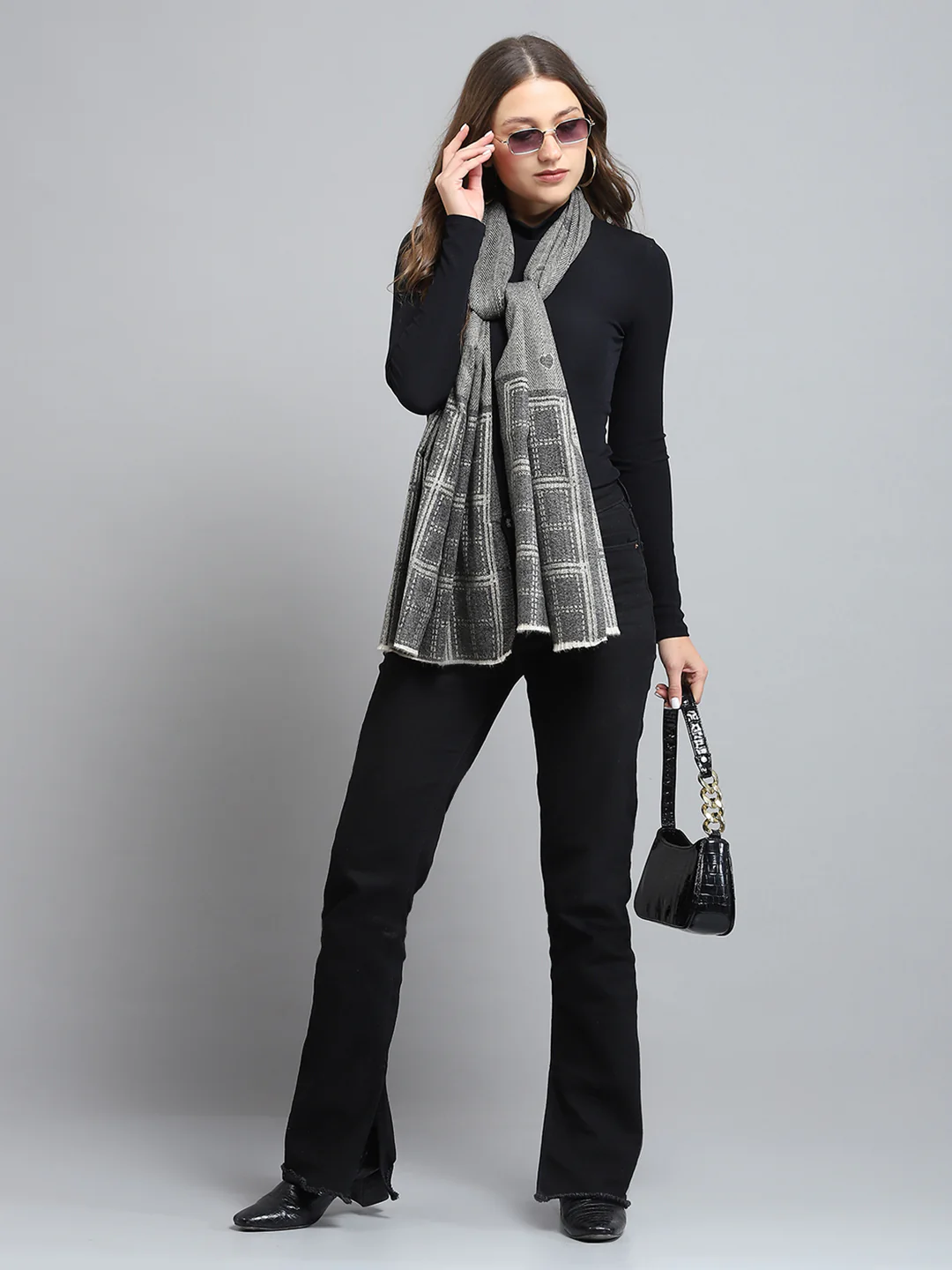 Women Grey Self Design Stole - Image 2