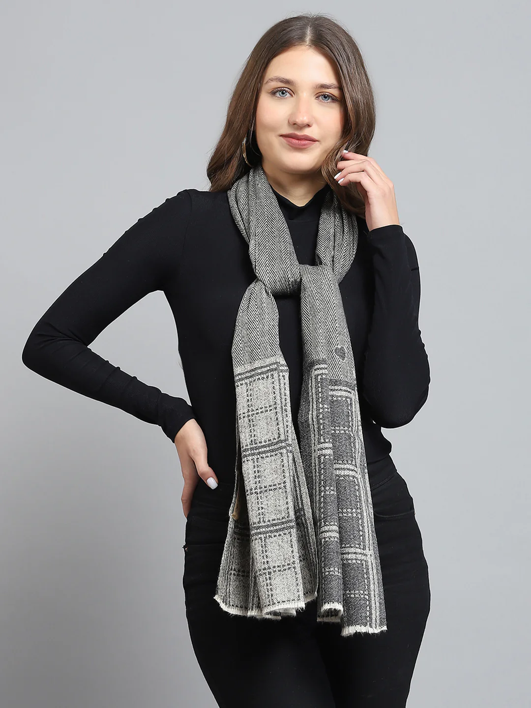 Women Grey Self Design Stole - Image 3
