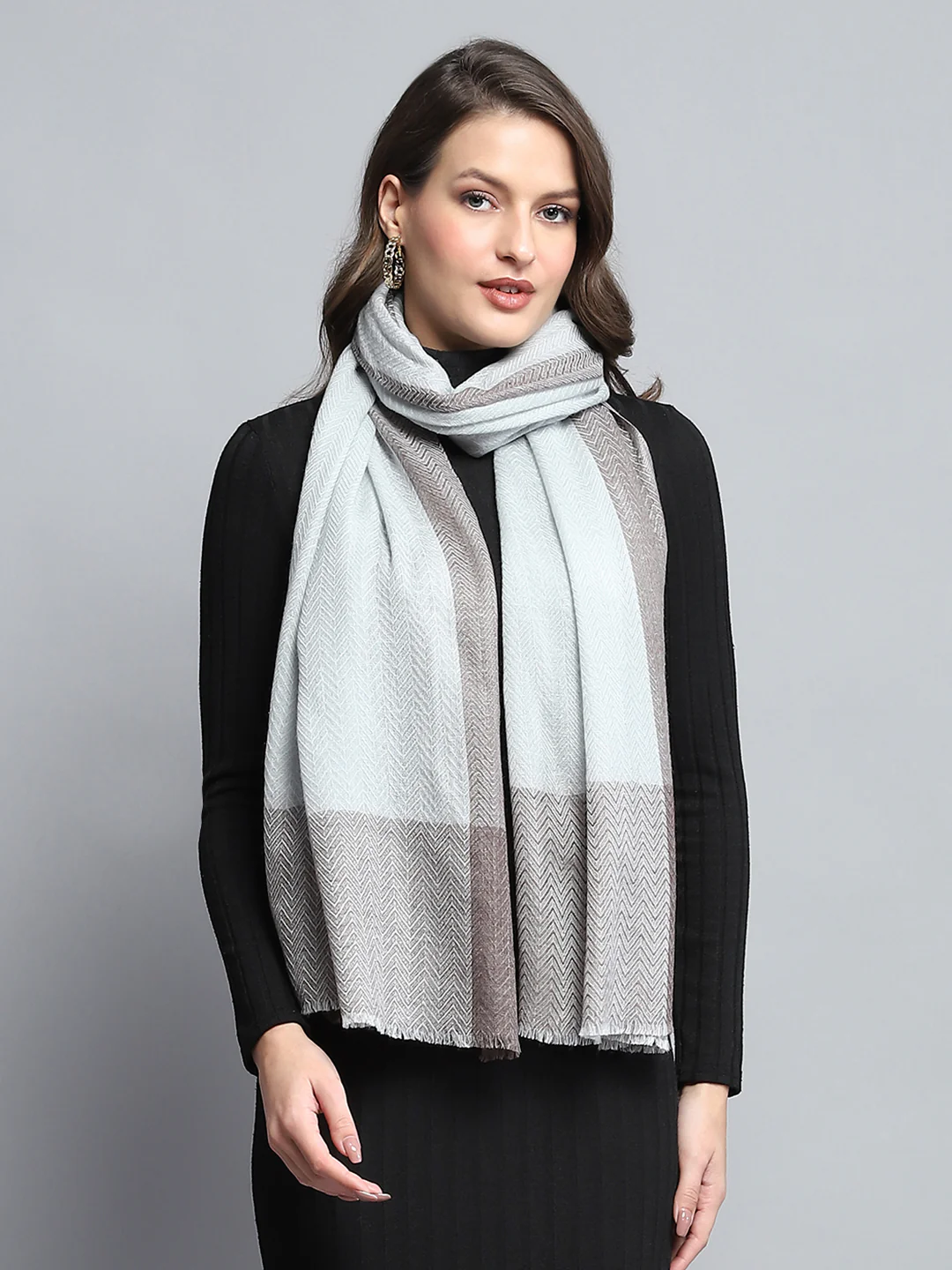 Women Grey Self Design Stole - Image 3