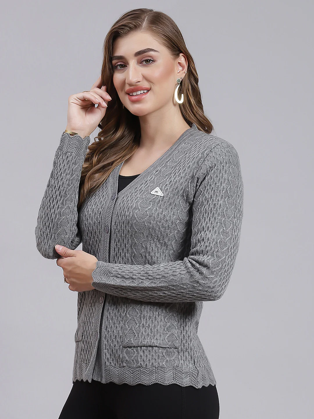 Women Grey Self Design Wool blend Cardigan - Image 3