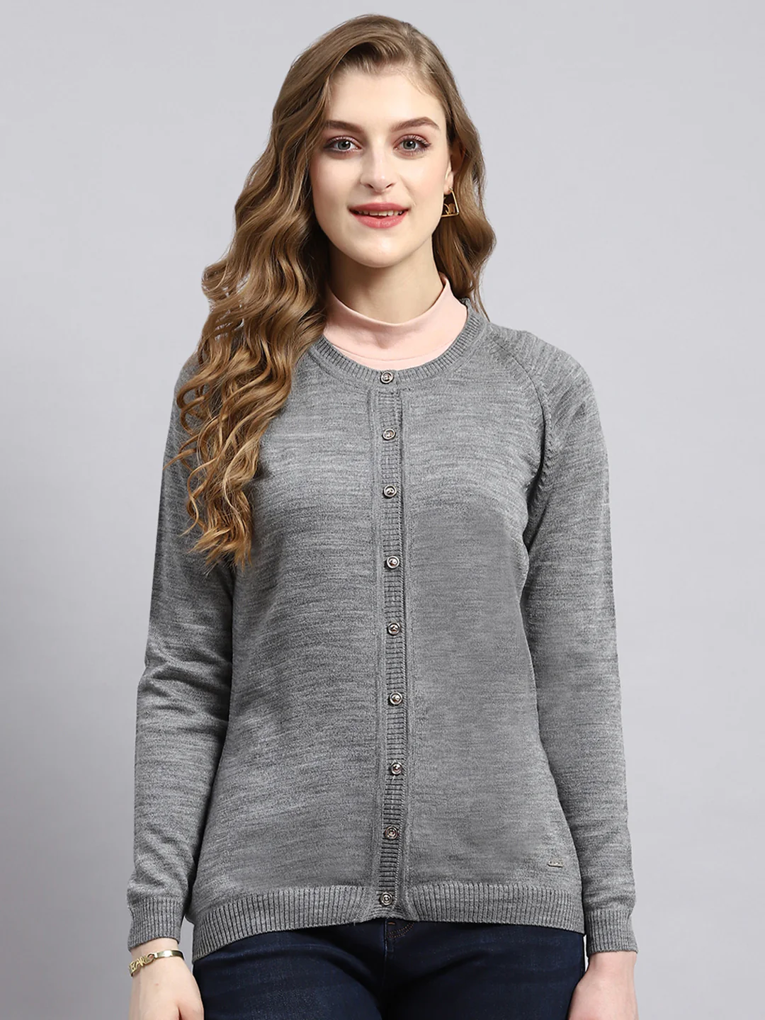 Women Grey Solid Cardigan - Image 2