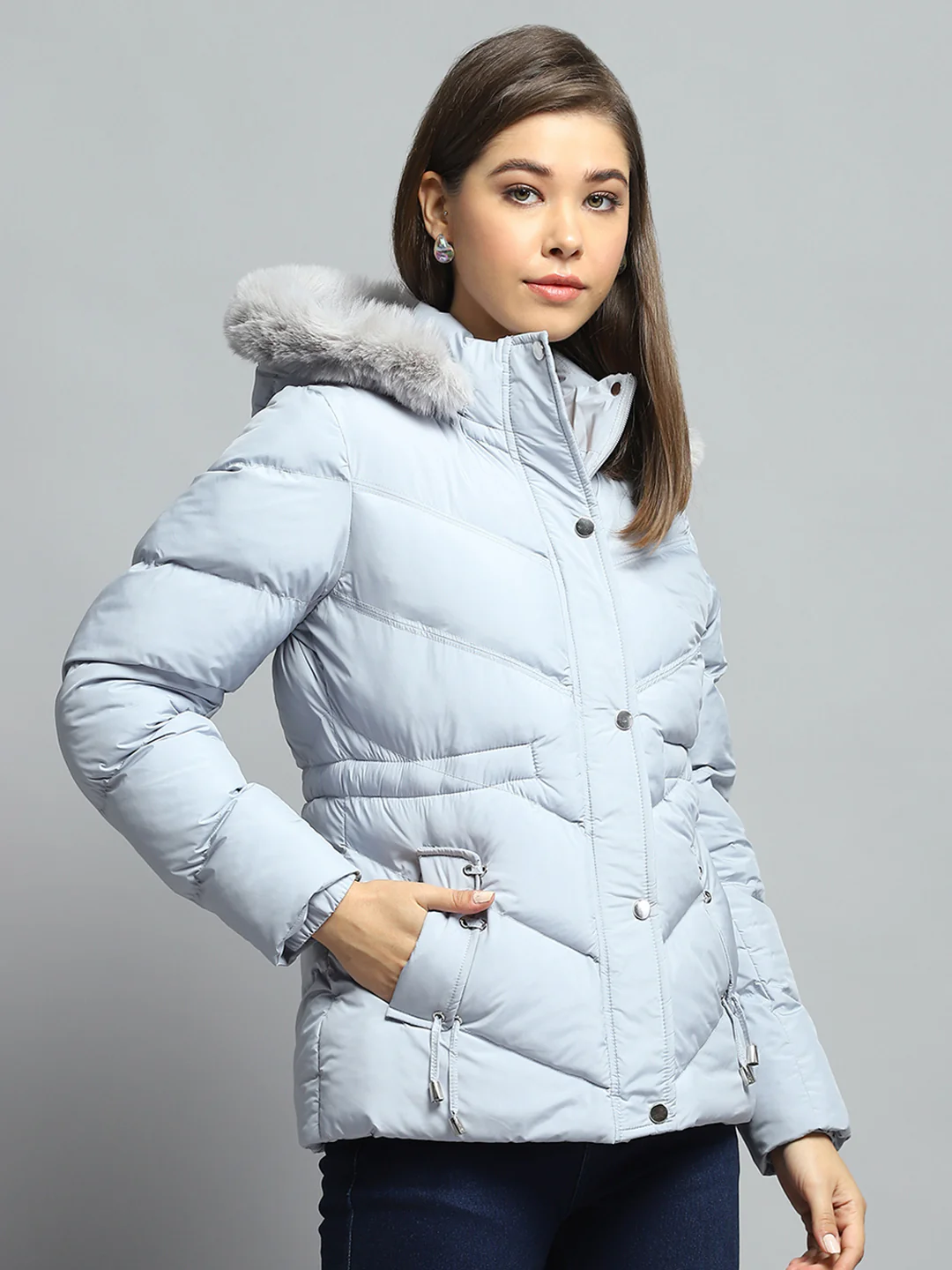 Women Grey Solid Detachable Hood Full Sleeve Jacket - Image 4
