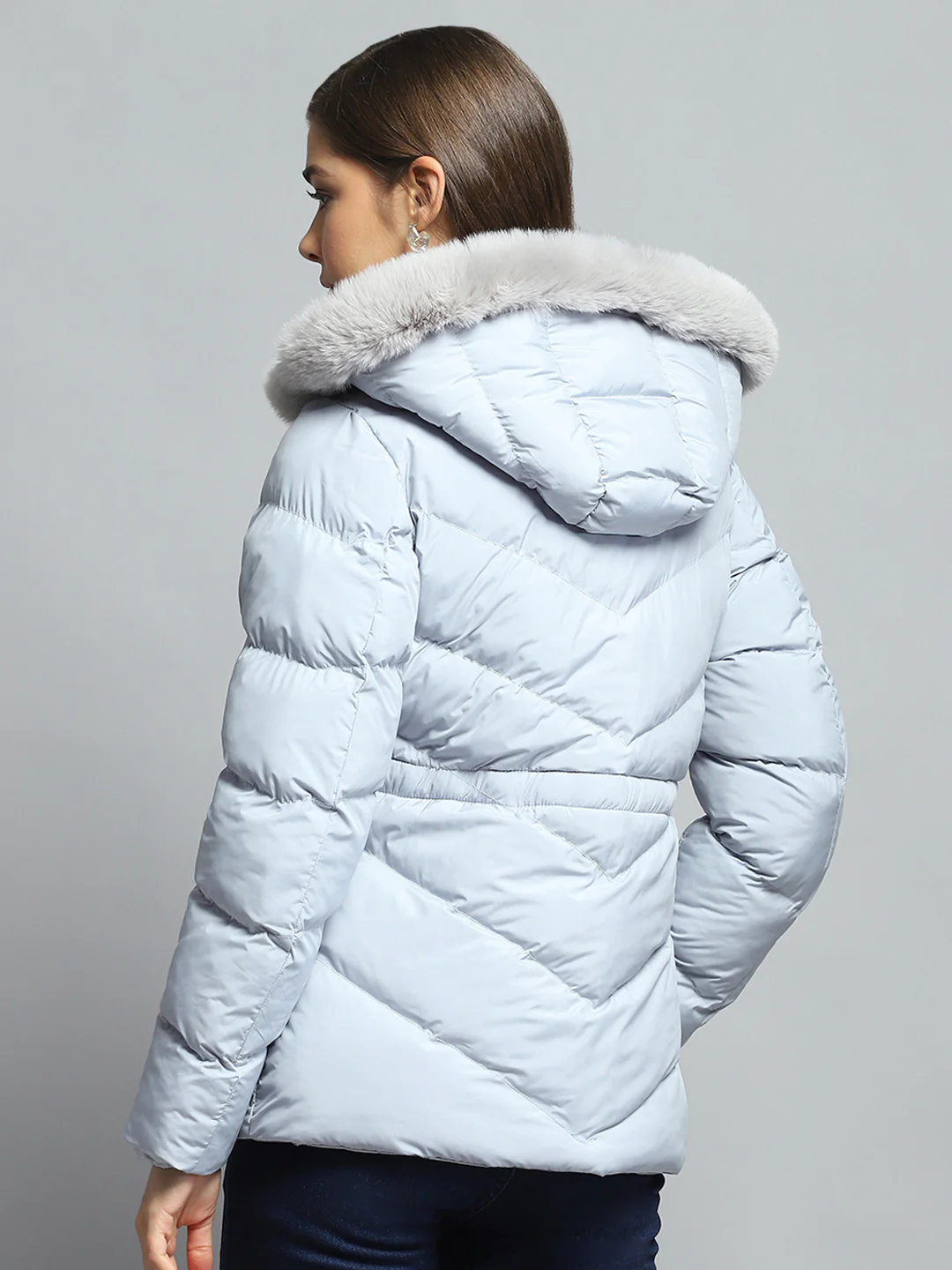 Women Grey Solid Detachable Hood Full Sleeve Jacket - Image 5