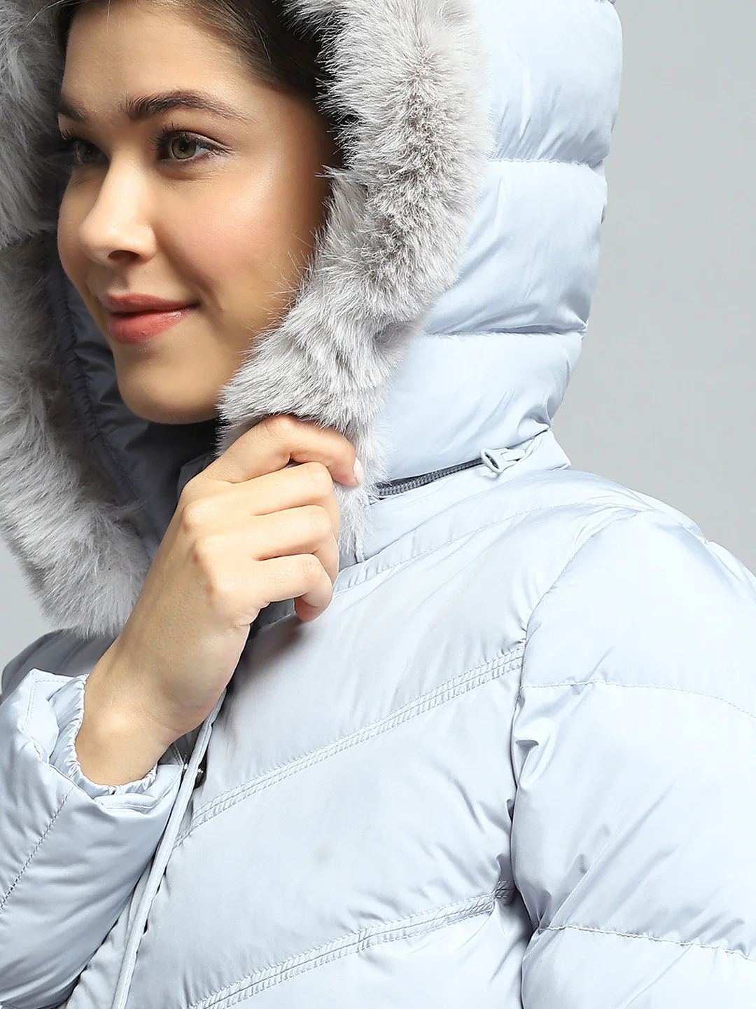 Women Grey Solid Detachable Hood Full Sleeve Jacket - Image 7