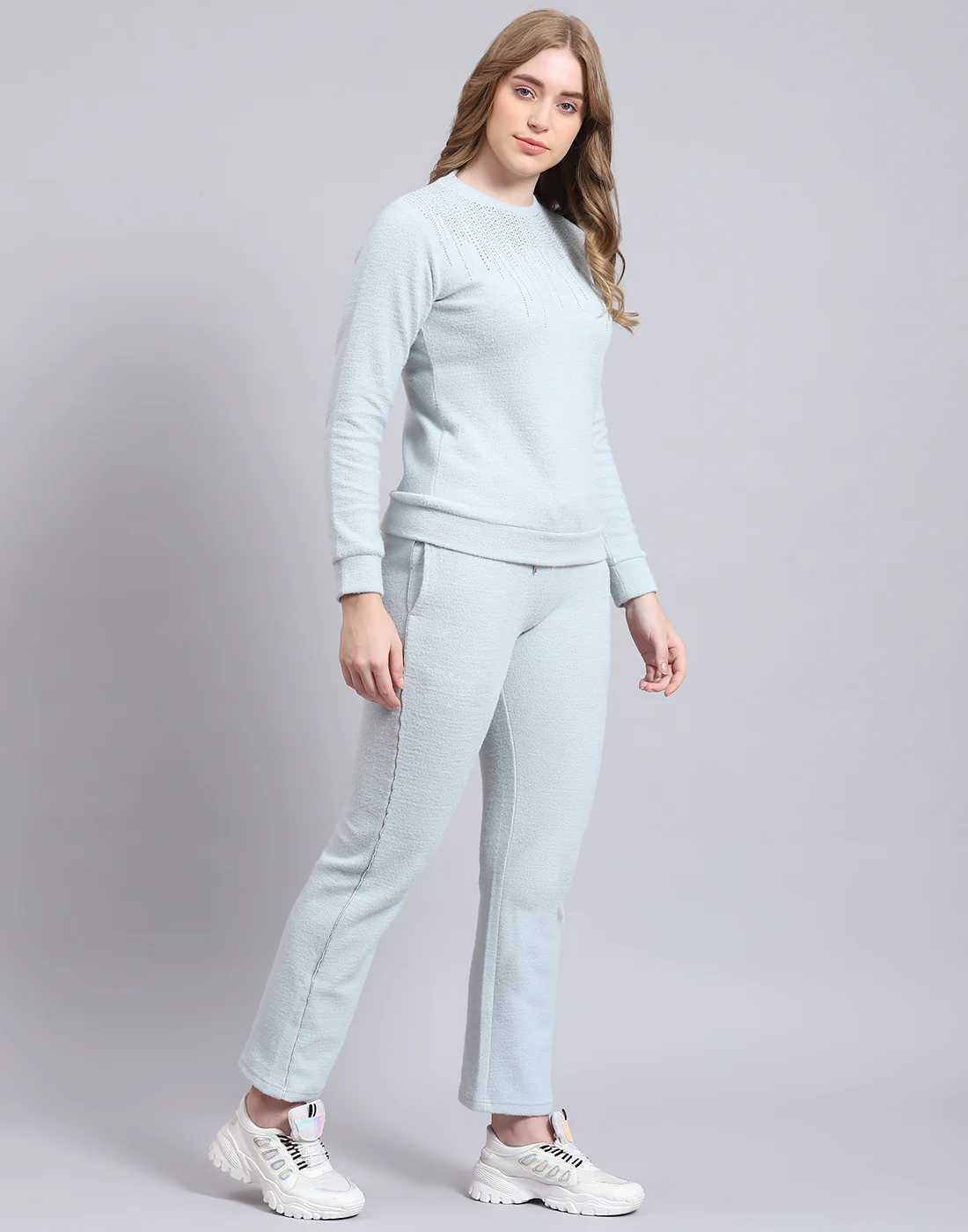 Women Grey Solid F Neck Full Sleeve Cords Set - Image 4
