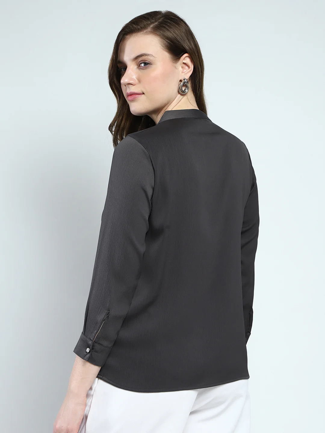 Women Grey Solid Front Open Full Sleeve Top - Image 6