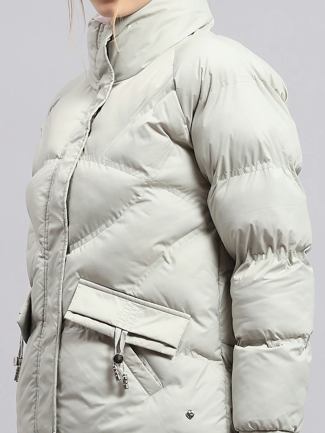 Women Grey Solid Mock Neck Full Sleeve Jacket - Image 7