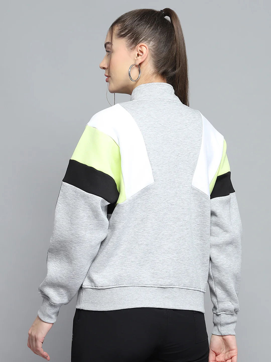 Rock.it Women Grey Solid Mock Neck Full Sleeve Sweatshirt - Image 5