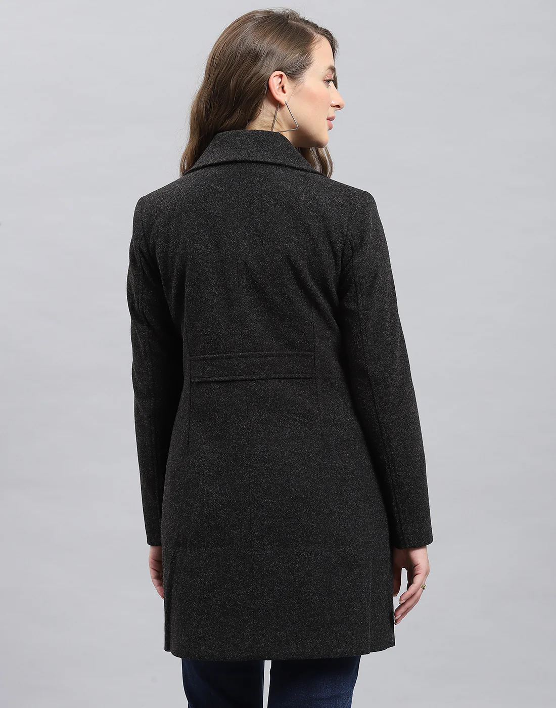 Women Grey Solid Notch Lapel Collar Full Sleeve Coat - Image 5
