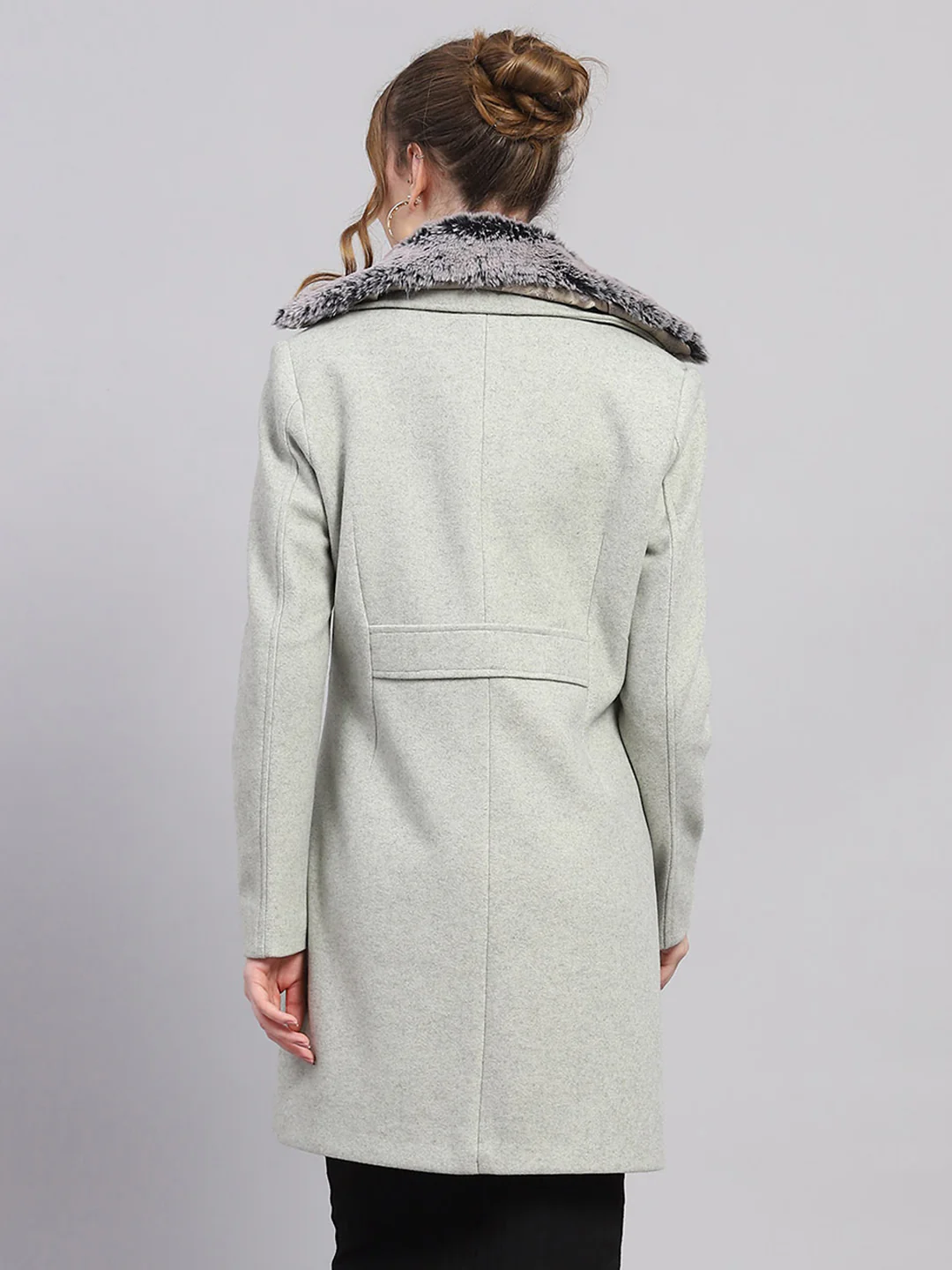 Women Grey Solid Notch lapel Collar Full Sleeve Coat - Image 5