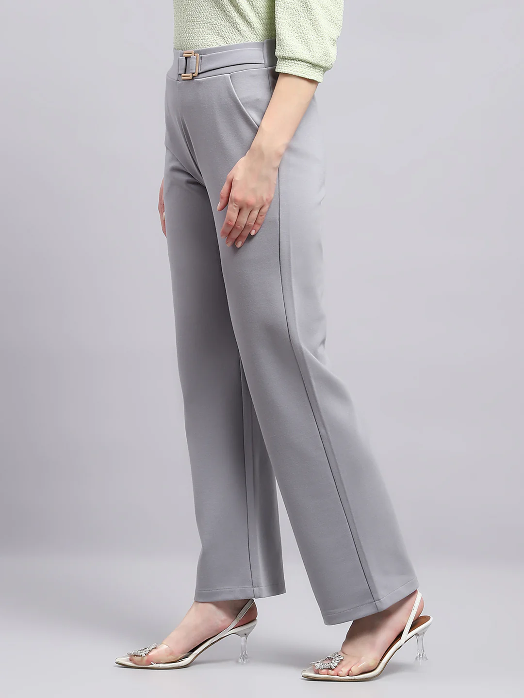 Women Grey Solid Regular Fit Jegging - Image 3