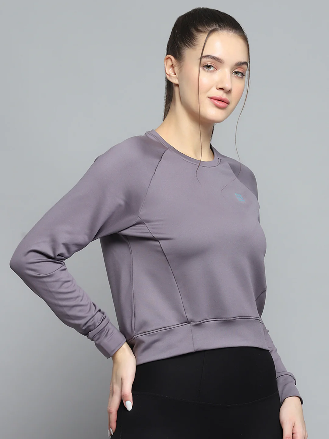 Rock.it Women Grey Solid Round Neck Full Sleeve Sweatshirt - Image 4