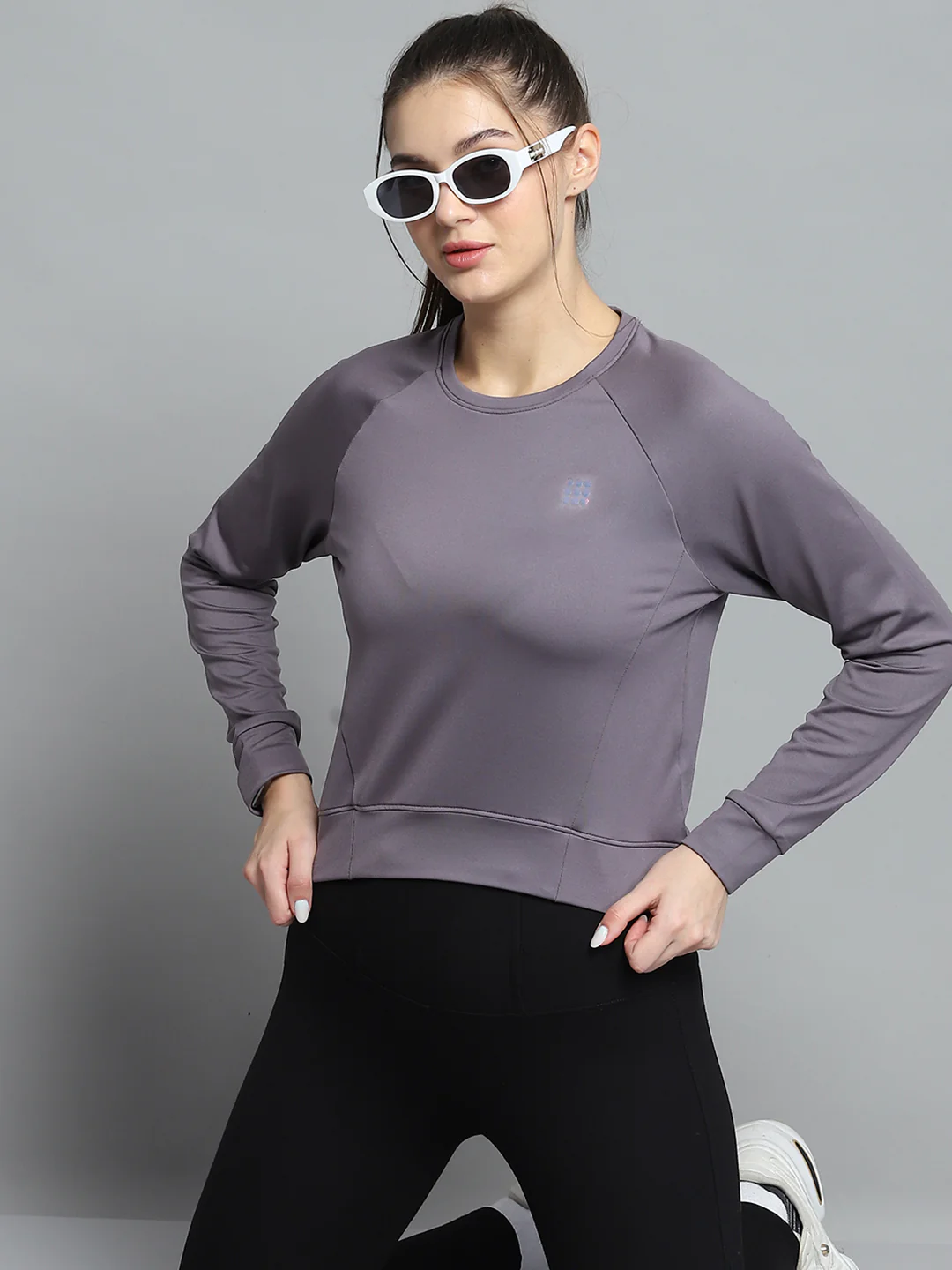 Rock.it Women Grey Solid Round Neck Full Sleeve Sweatshirt - Image 6