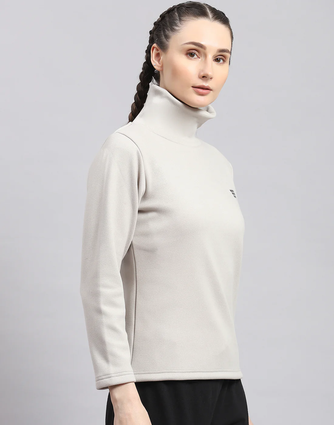 Rock.it Women Grey Solid T Neck Full Sleeve Sweatshirt - Image 4