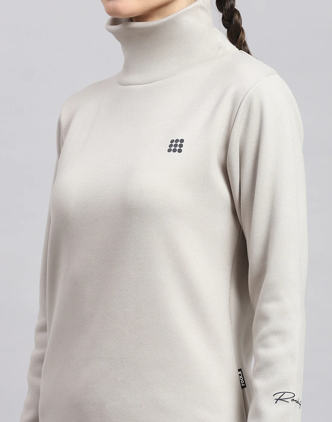 Rock.it Women Grey Solid T Neck Full Sleeve Sweatshirt - Image 6