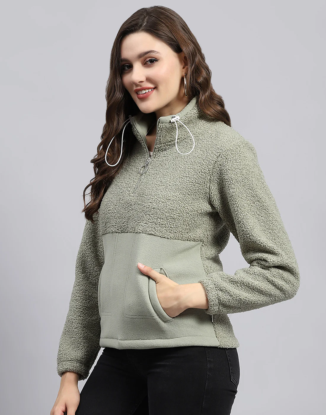 Rock.it Women Grey Solid Turtle Neck Full Sleeve Sweatshirt - Image 3