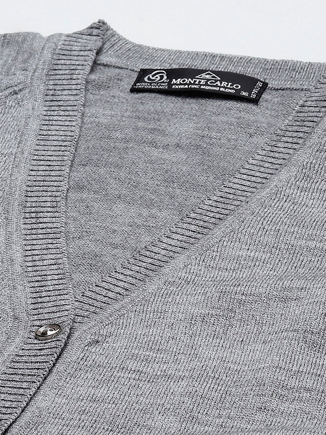 Women Grey Solid V Neck Full Sleeve Cardigan - Image 7