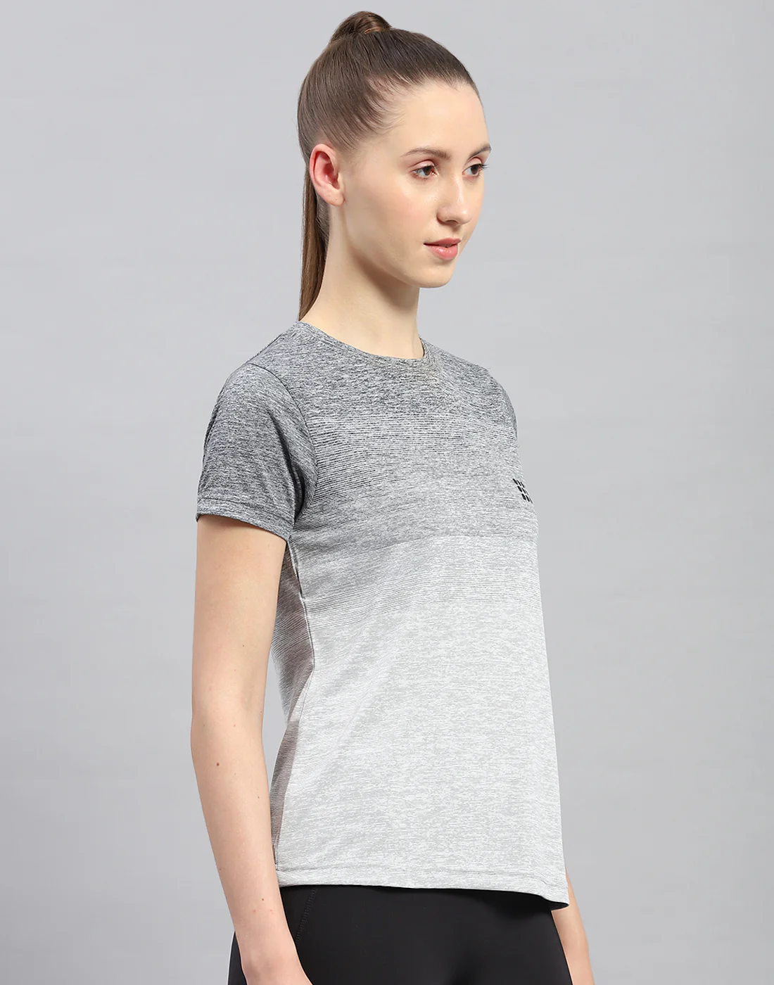 Rock.it Women Grey Stripe Round Neck Half Sleeve Top - Image 4
