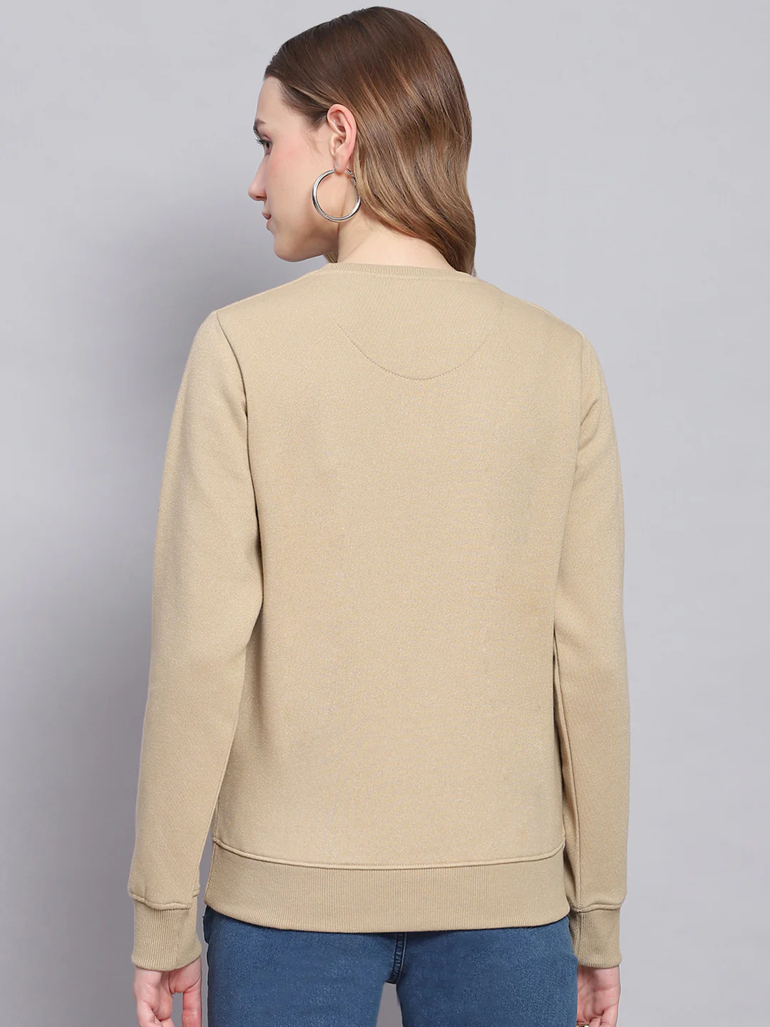 Women Khaki Printed Round Neck Full Sleeve Sweatshirts - Image 5
